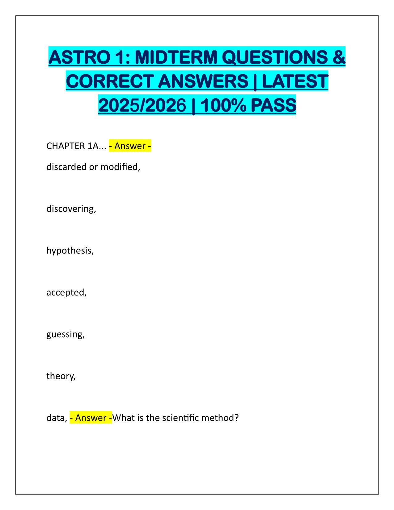 ASTRO 1 MIDTERM QUESTIONS AND ANSWERS Latest Update 2025-26