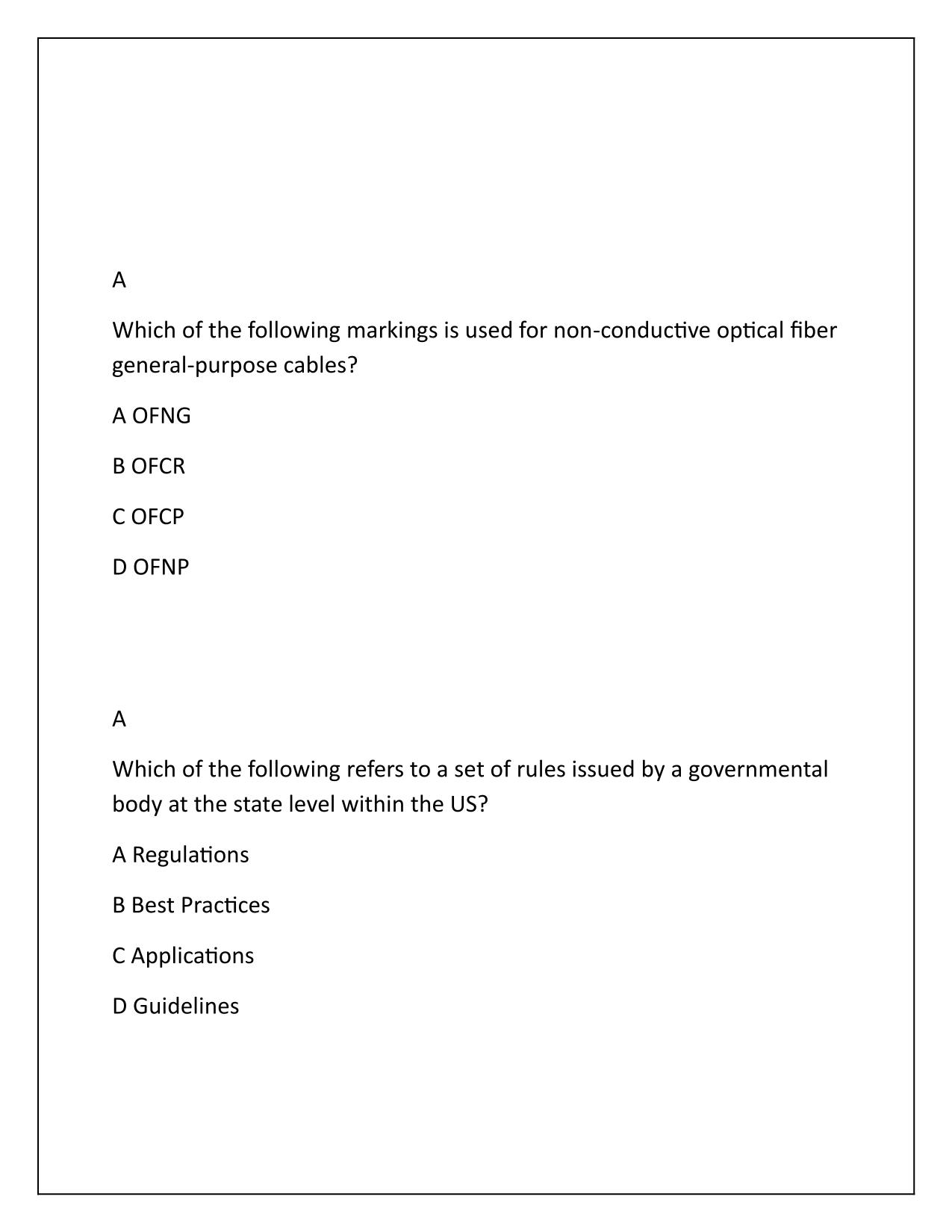 BICSI-Installer 1–Review Questions and Correct Answers