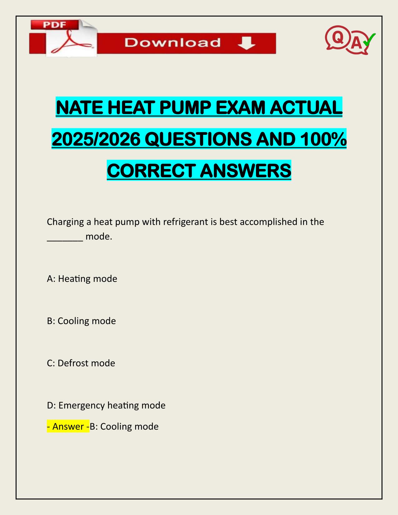 NATE HEAT PUMP EXAM ACTUAL 2025/2026 WITH VERIFIED ANSWERS