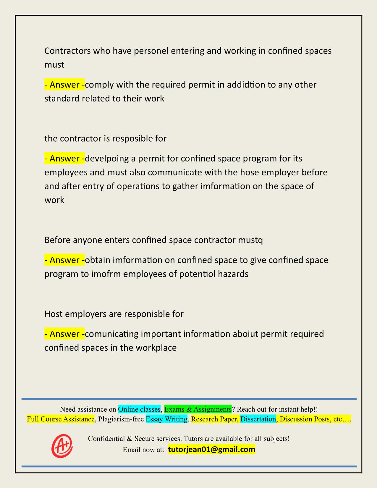 2025/2026 OSHA 8 HOUR CONFINED SPACES LESSON 2 ACTUAL Q&A 100% PASS