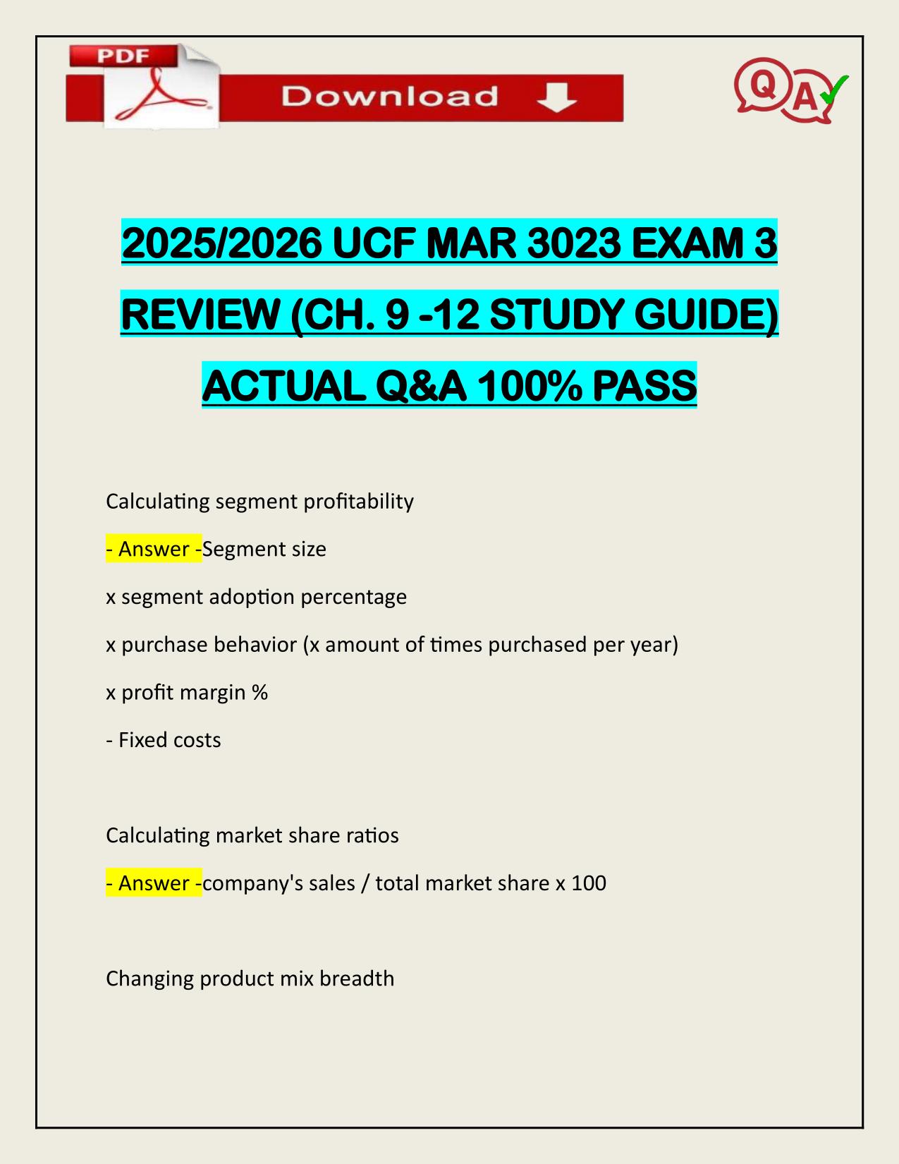 2025/2026 UCF MAR 3023 EXAM 3 REVIEW (CH. 9 -12 STUDY GUIDE) ACTUAL Q&A 100% PASS