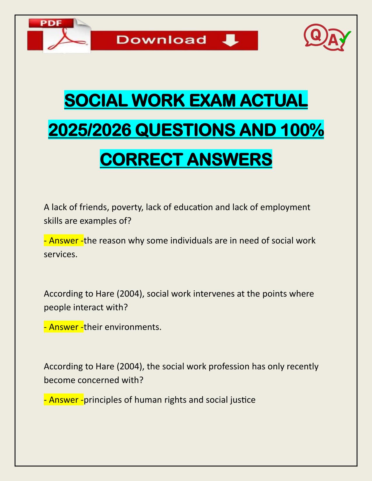 BUNDLE FOR SOCIAL WORK EXAMS ACTUAL 2025/2026