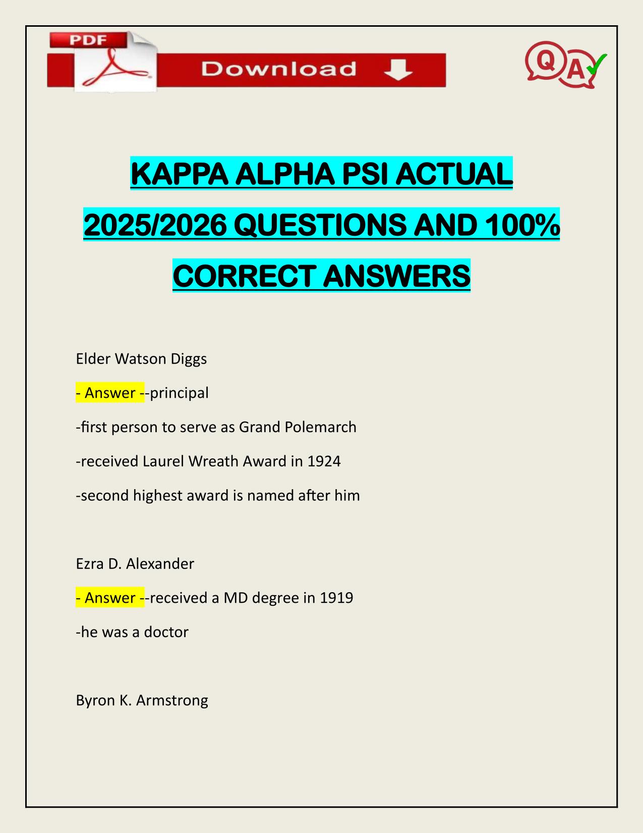 KAPPA ALPHA PSI ACTUAL 2025/2026 WITH ANSWERS