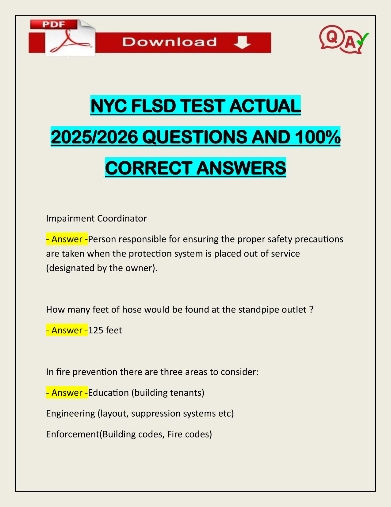 NYC FLSD TEST ACTUAL 2025/2026 Q&A