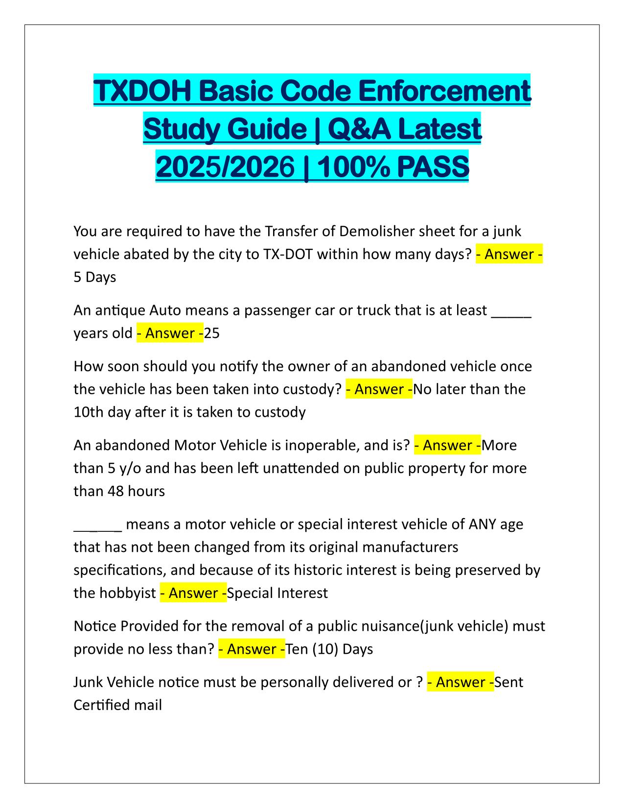 Bundle for Texas-TX Code Enforcement EXAMS Q&A Latest Update 2025-2026