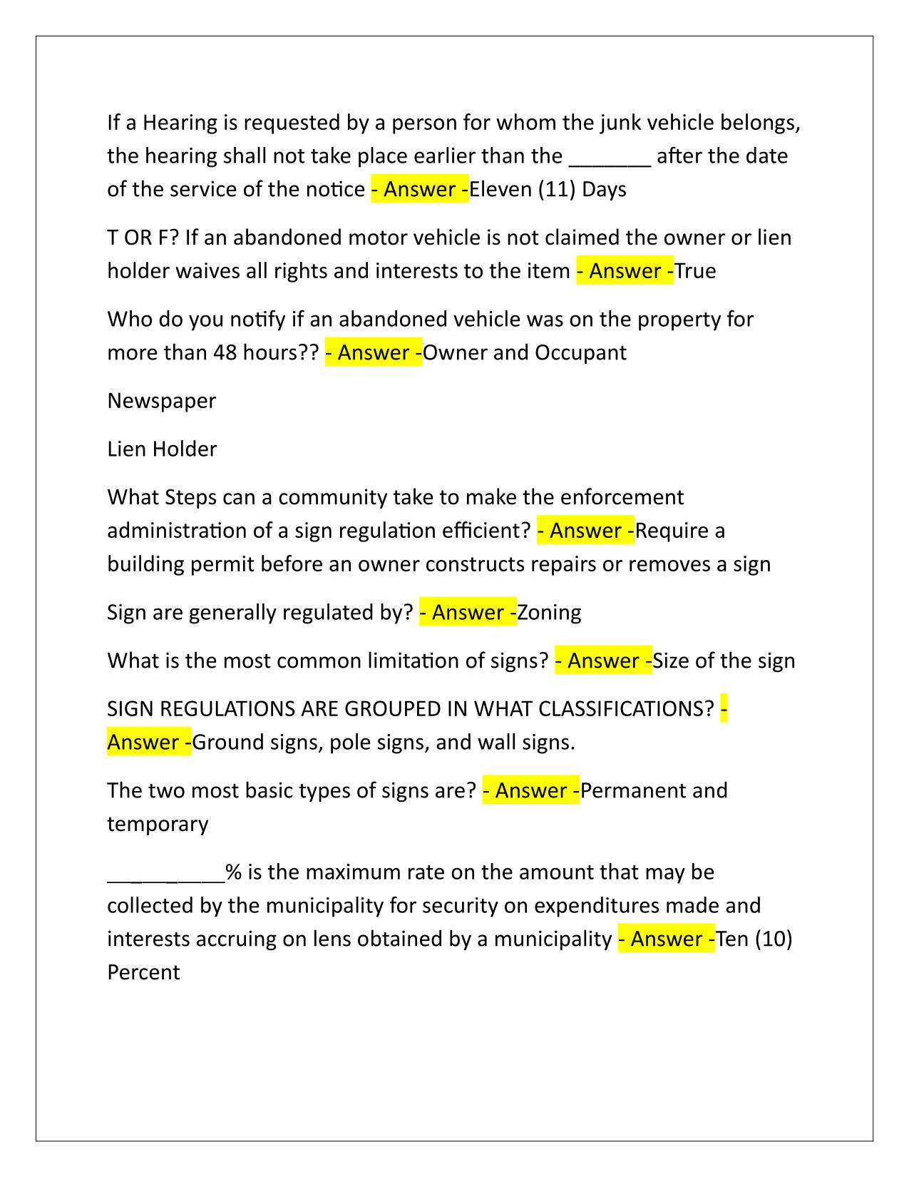 TXDOH Basic Code Enforcement Study Guide Q&A Latest Update