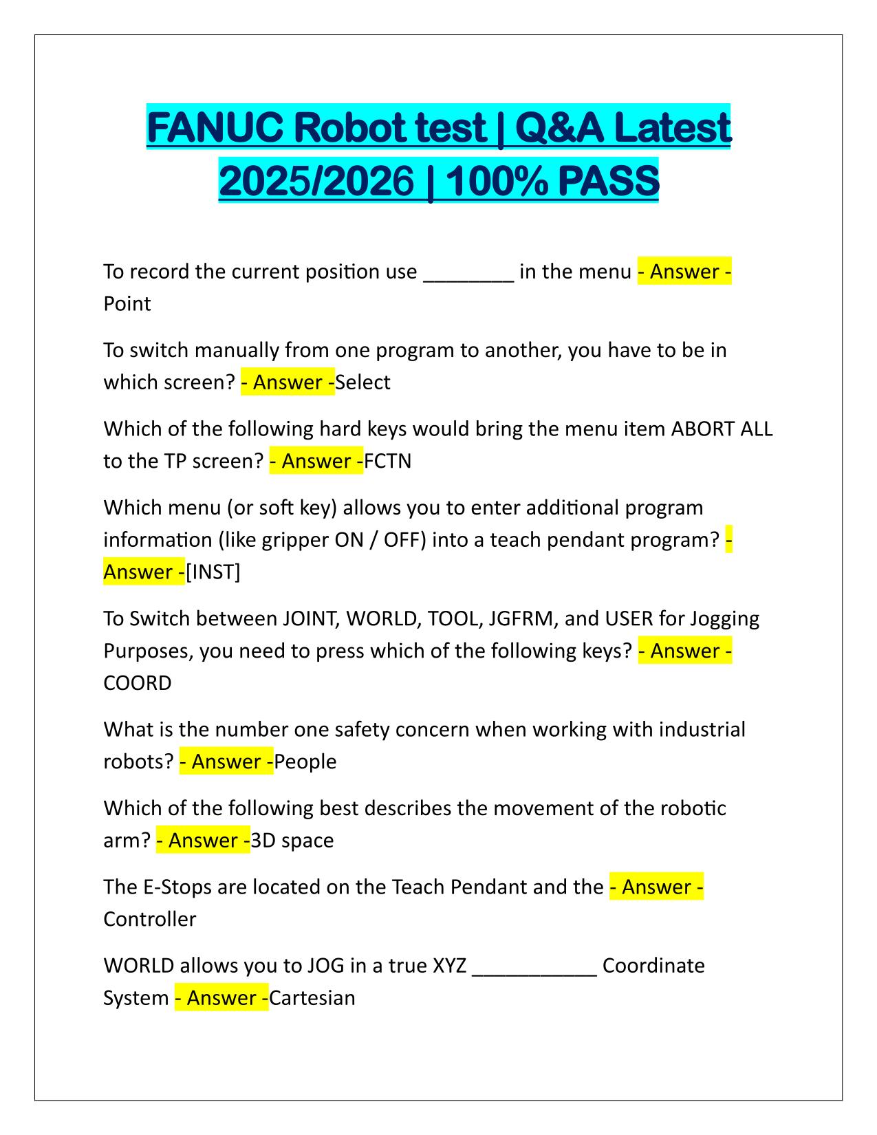 Bundle for Fanuc TESTS Q&A Latest Update