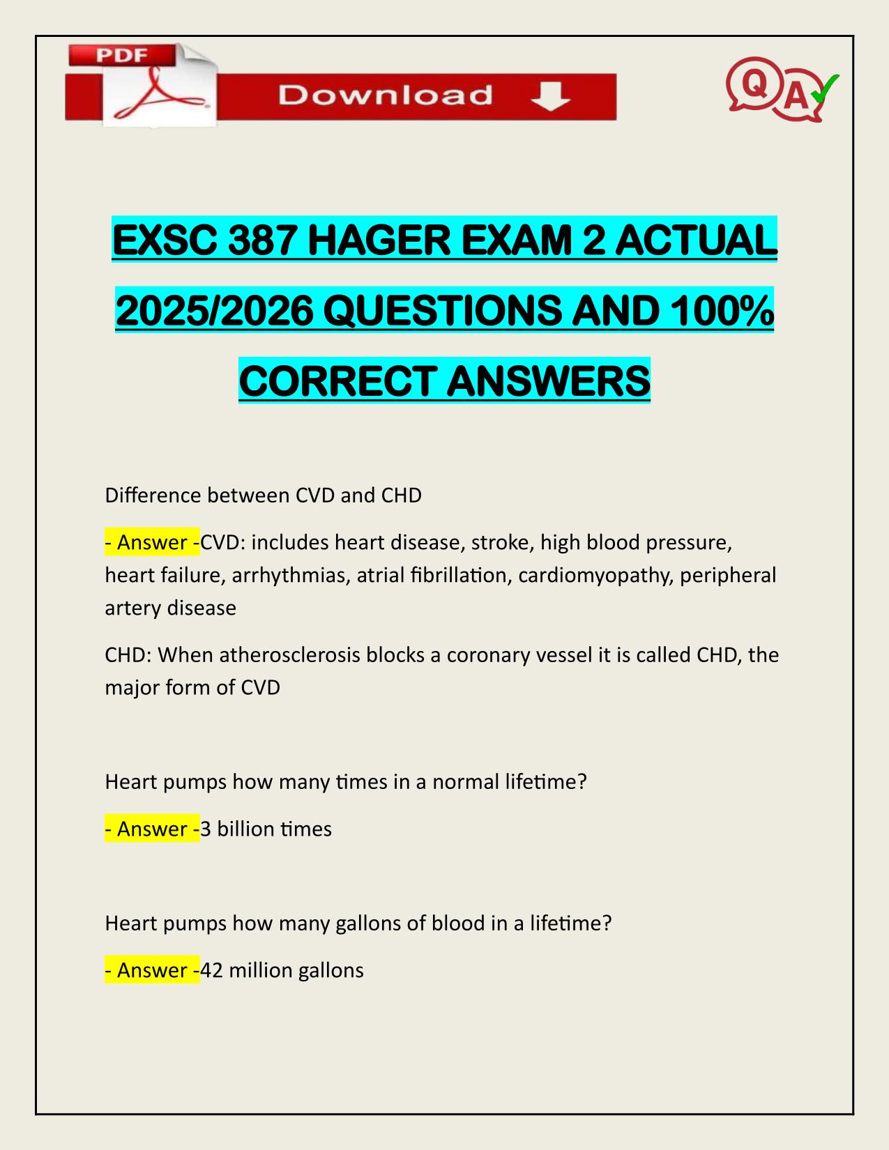 EXSC 387 HAGER EXAM 2 ACTUAL 2025/2026 WITH CORRECT ANSWERS