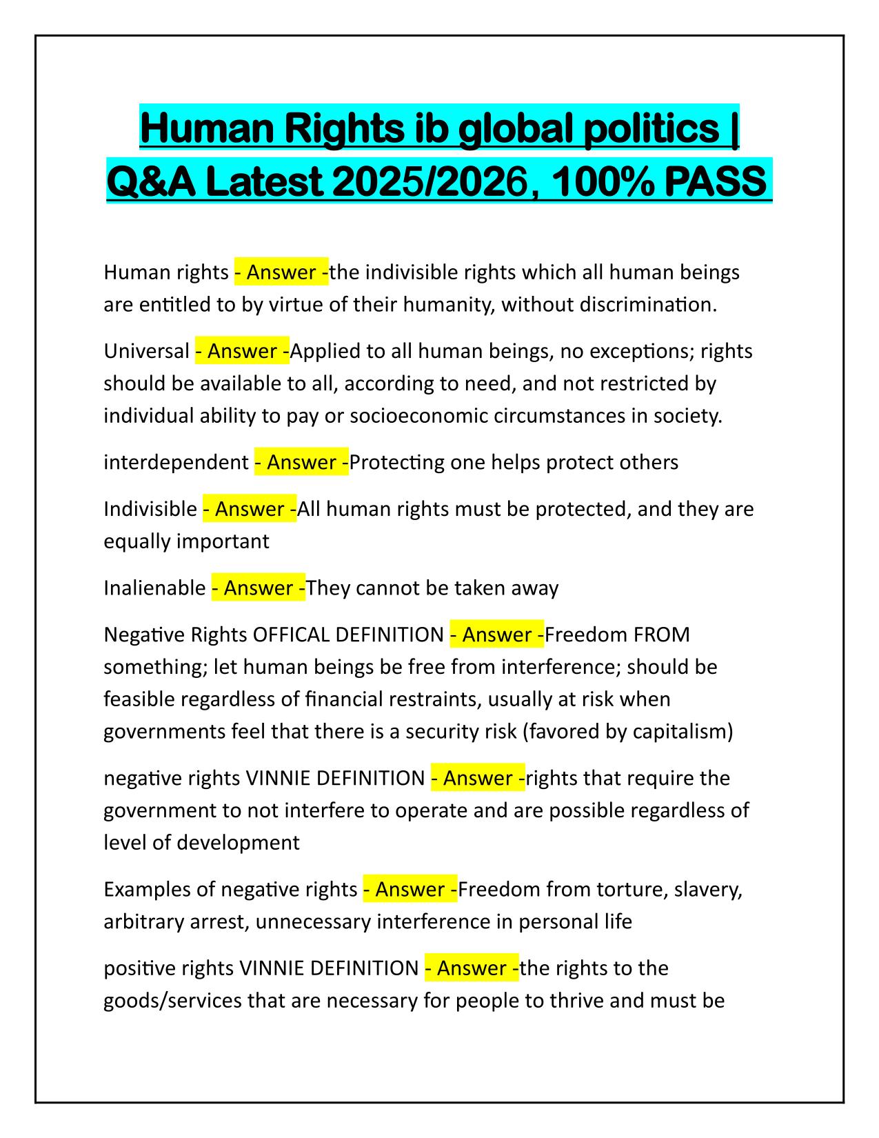 Human Rights ib global politics Q&A Latest Update