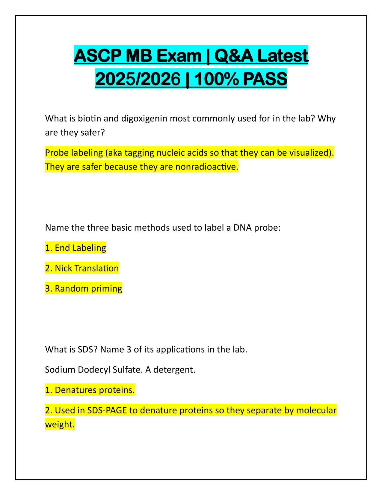 ASCP MB Exam Questions and verified Answers Latest 2025 Update 100% PASS