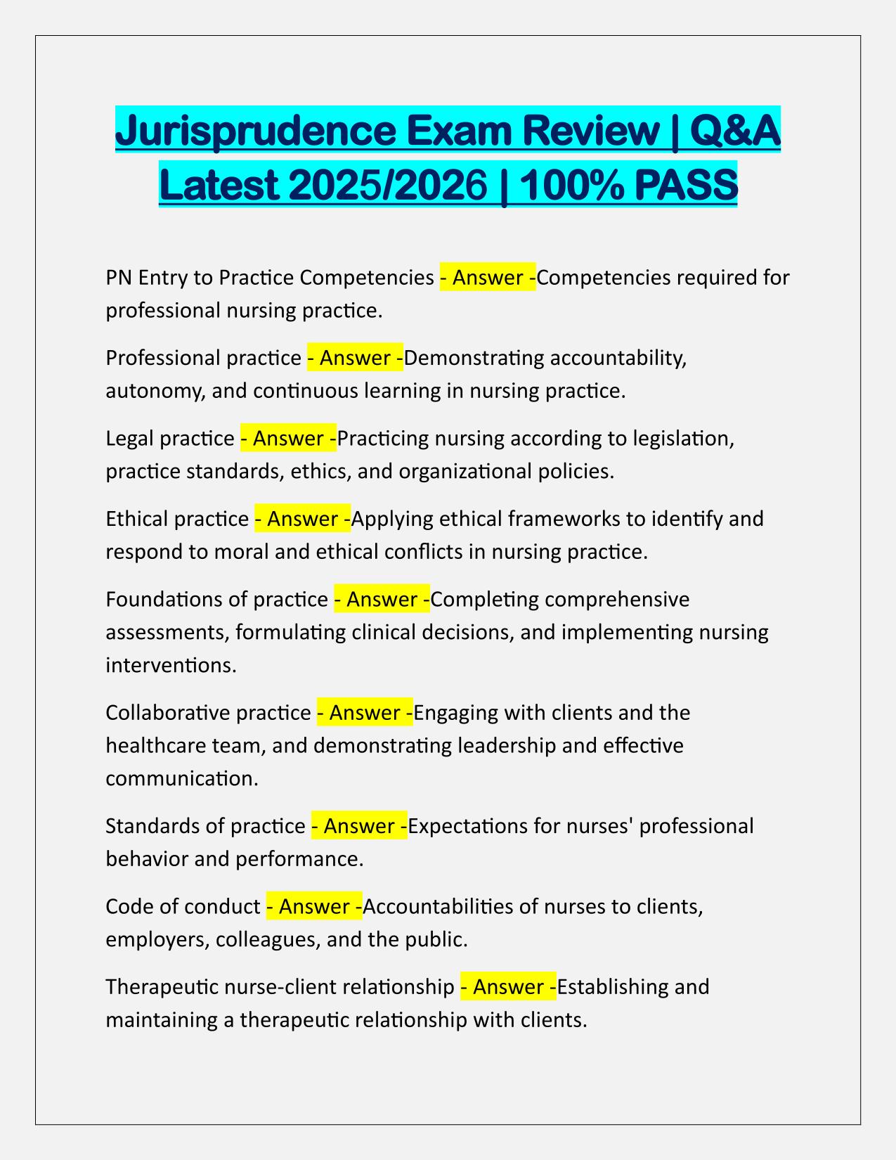 Jurisprudence Exam Review Q&A Latest Update 2025