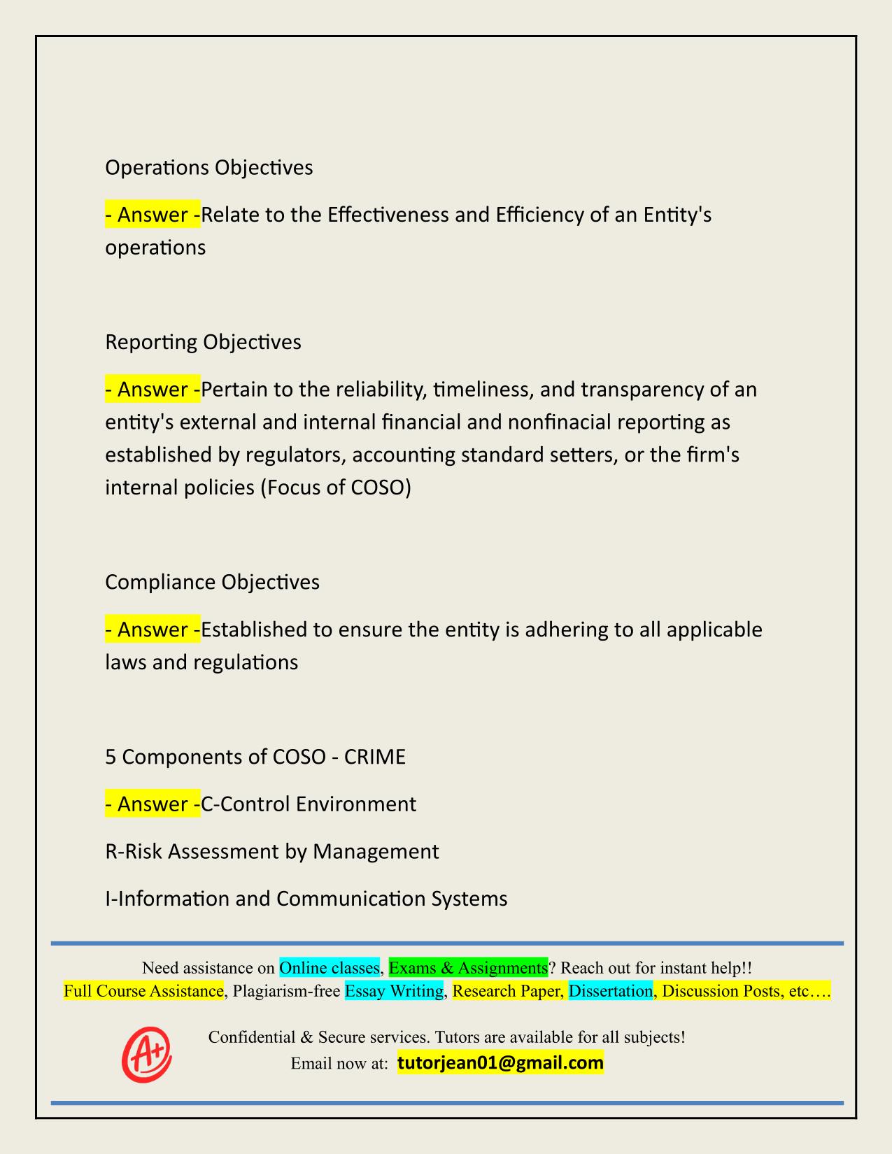 COSO & ERM & MNEMONICS ACTUAL 2025/2026 QUESTIONS AND 100% CORRECT ANSWERS