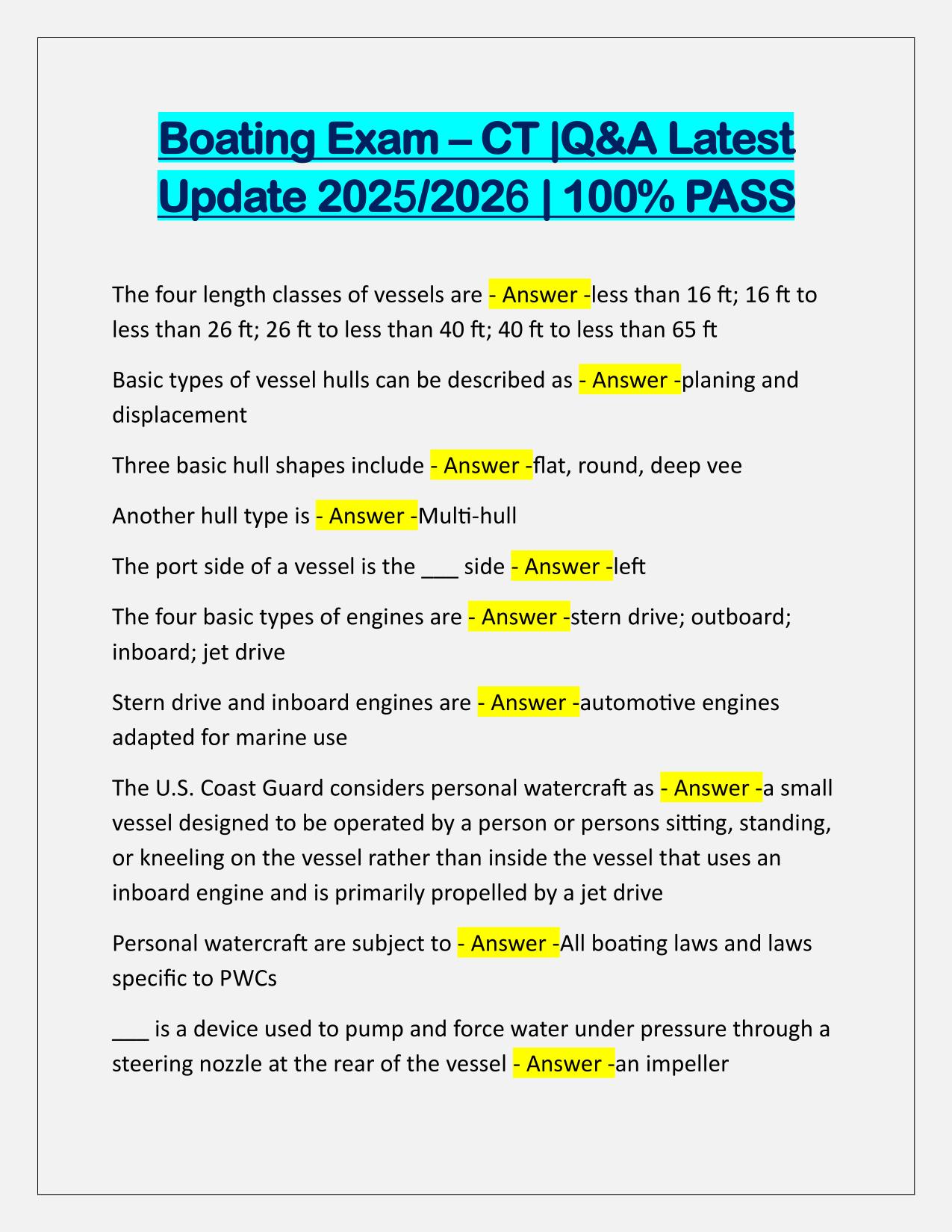 Boating Exam–CT Q&A Latest Update