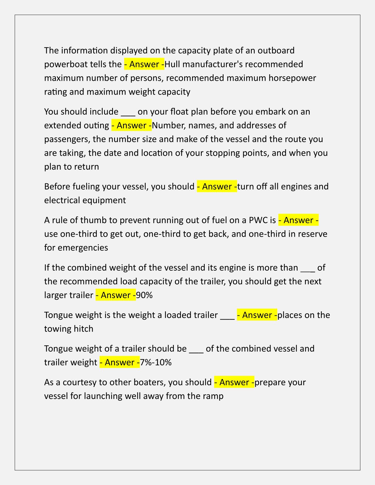 Boating Exam–CT Q&A Latest Update