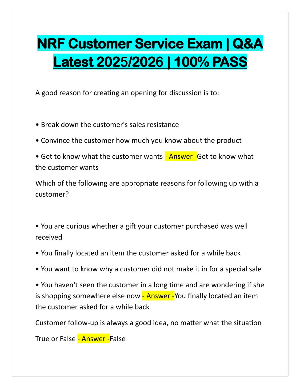 NRF Customer Service Exam Q&A Latest Update 2025