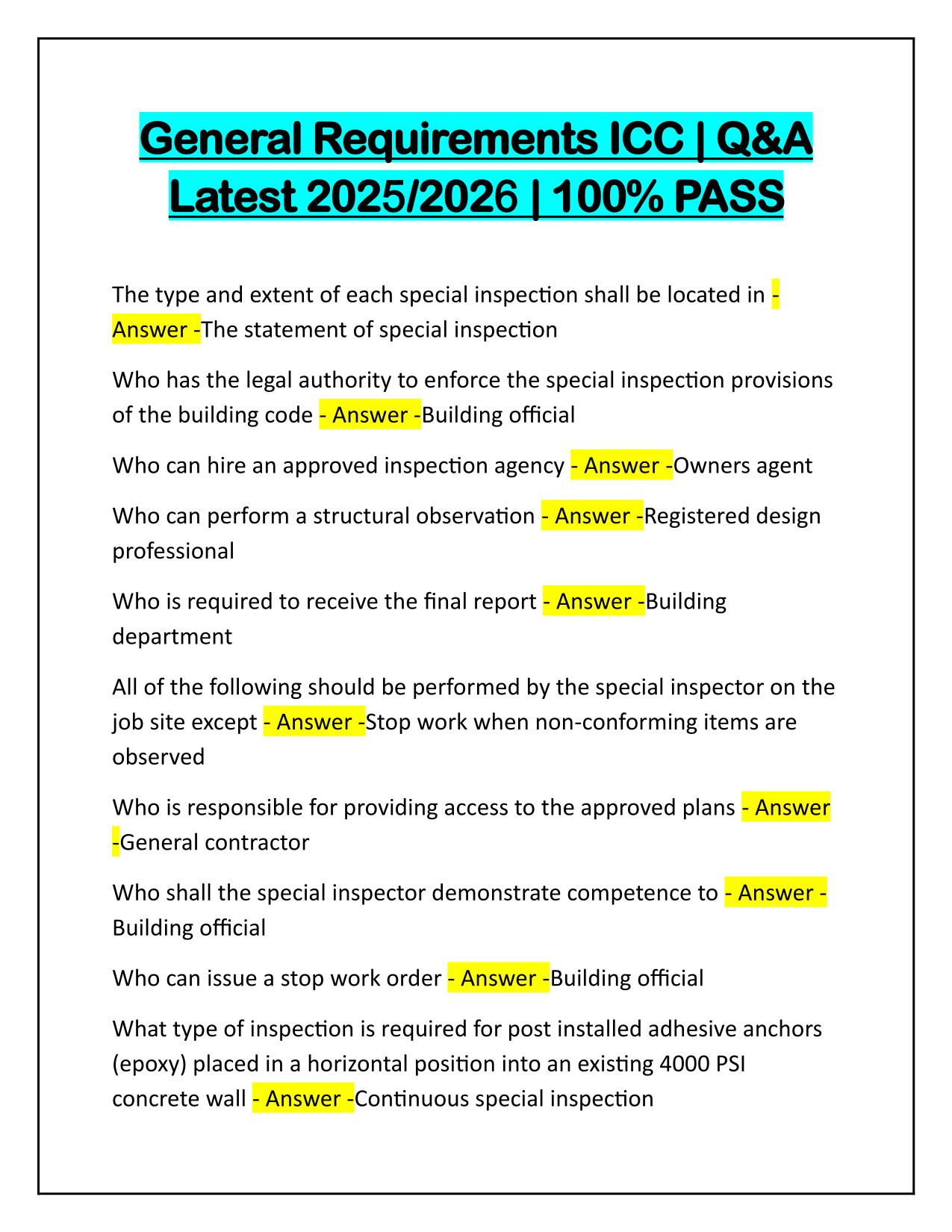 General Requirements ICC Questions and Answers 100% PASS Latest