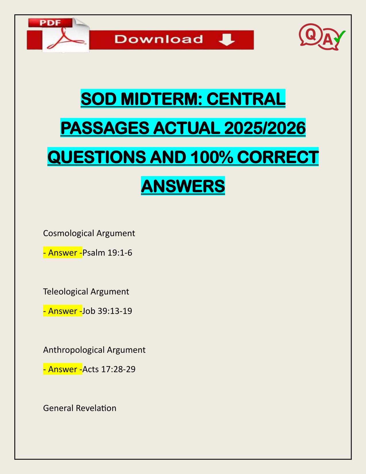 SOD MIDTERM: CENTRAL PASSAGES ACTUAL 2025/2026 CORRECTLY ANSWERED