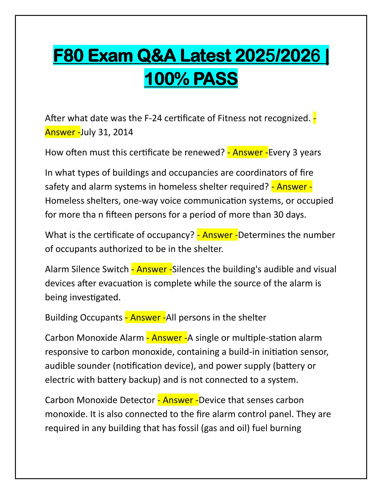 F80 Exam with Verified Solutions