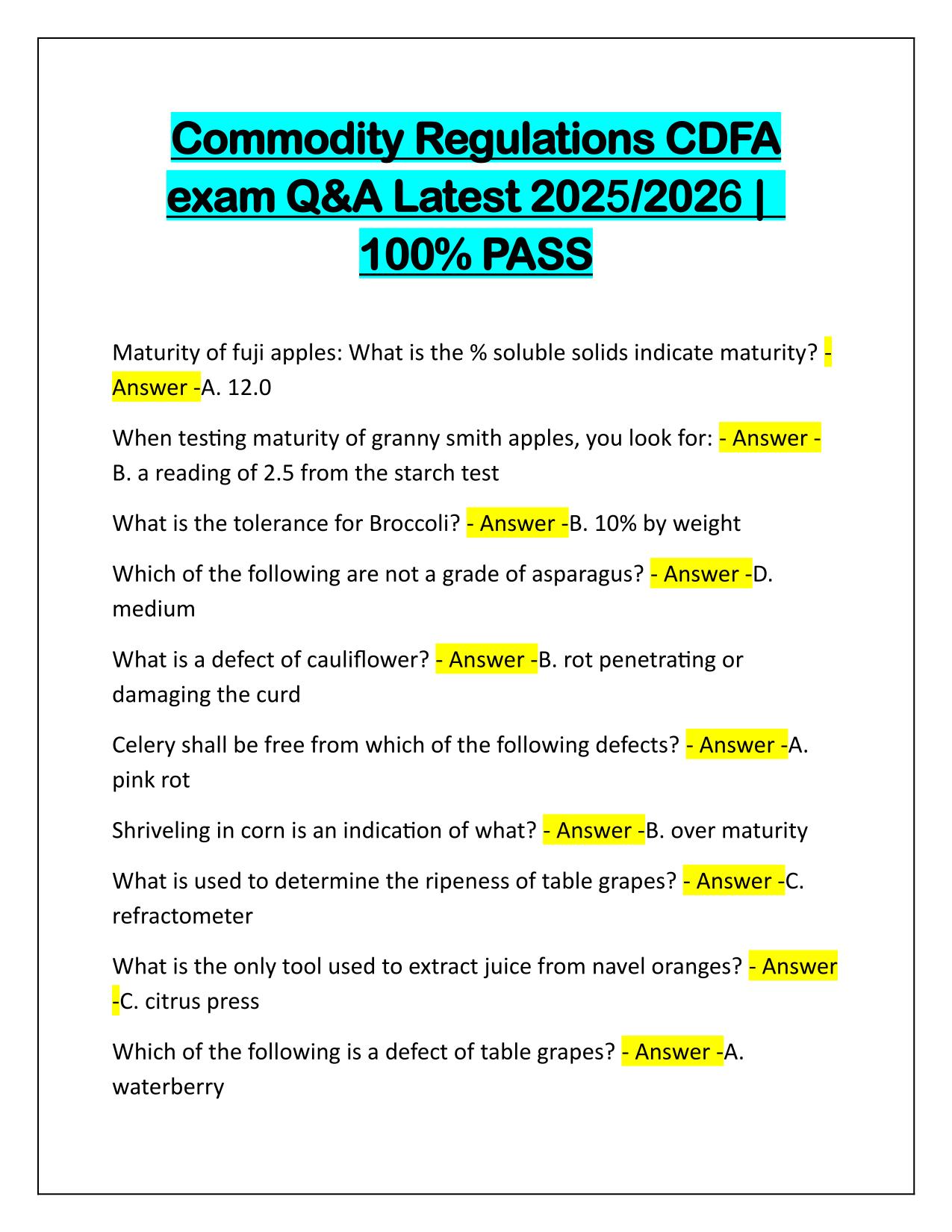Commodity Regulations CDFA exam Q&A Latest Update