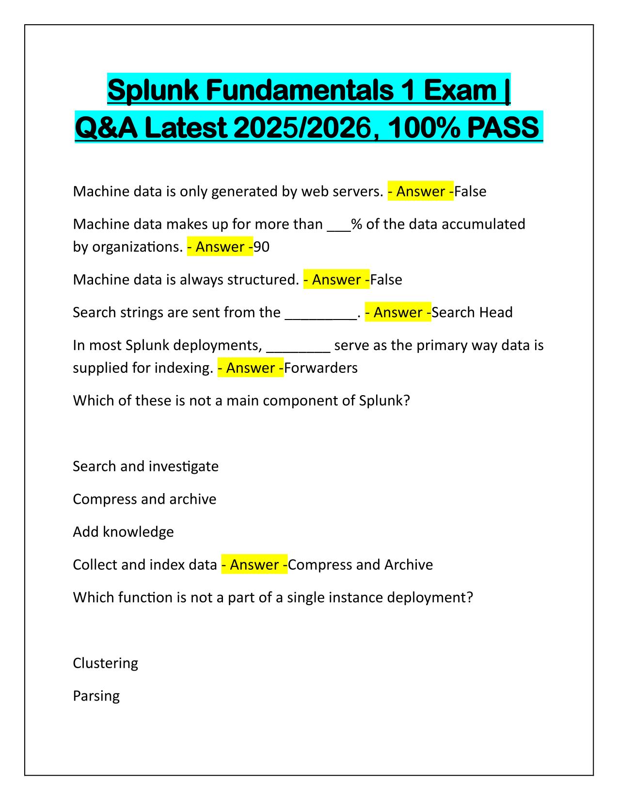 Splunk Fundamentals 1 Exam Q&A Latest Update 2025-2026