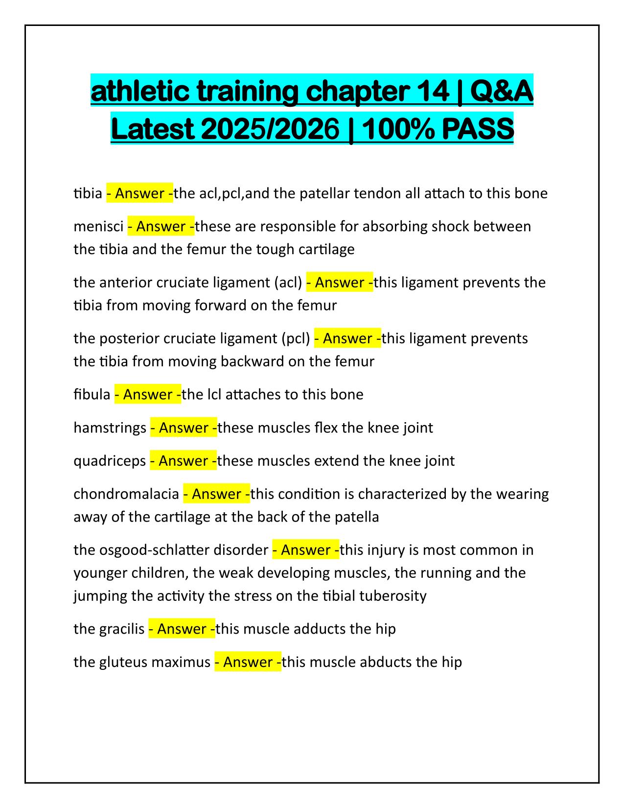 athletic training chapter 14 Q&A Latest Update 2025