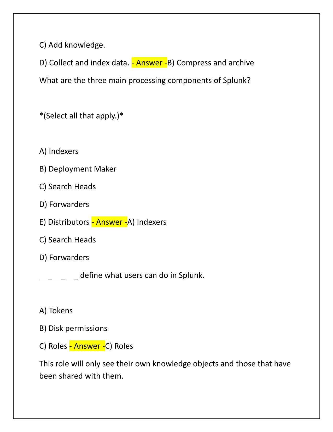 Splunk Core Certified User and Splunk Fundamentals 1 Q&A Latest Update