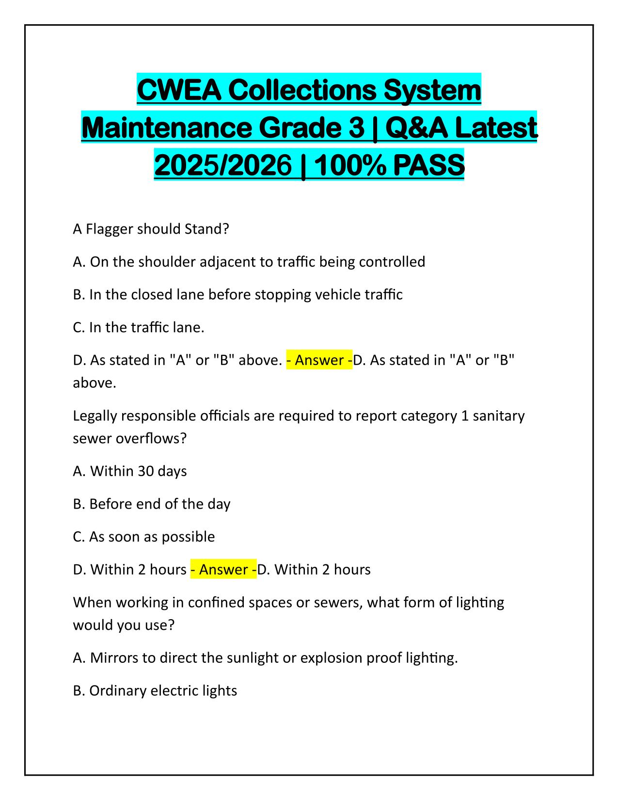 CWEA Collections System Maintenance Grade 3 Correctly Answered