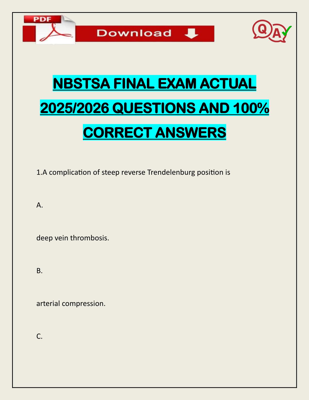 NBSTSA FINAL EXAM ACTUAL 2025/2026 QUESTIONS AND 100% CORRECT ANSWERS