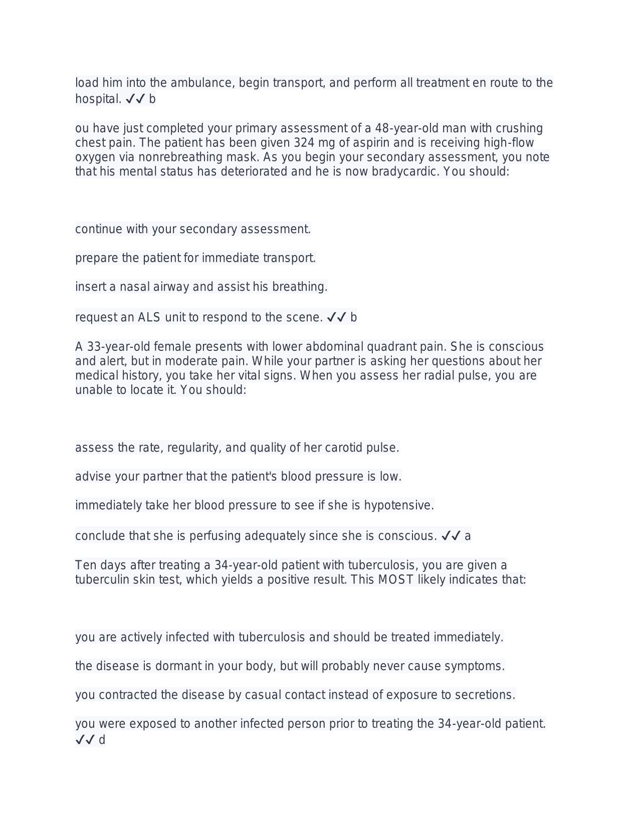 EMT FISDAP READINESS EXAM 4 ACTUAL 2025/2026 LATEST UPDATE