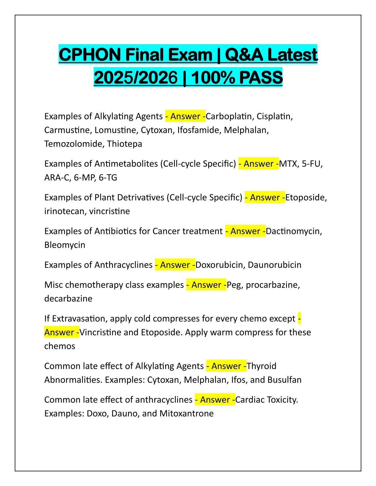 CPHON Final Exam Correctly Answered Latest Update