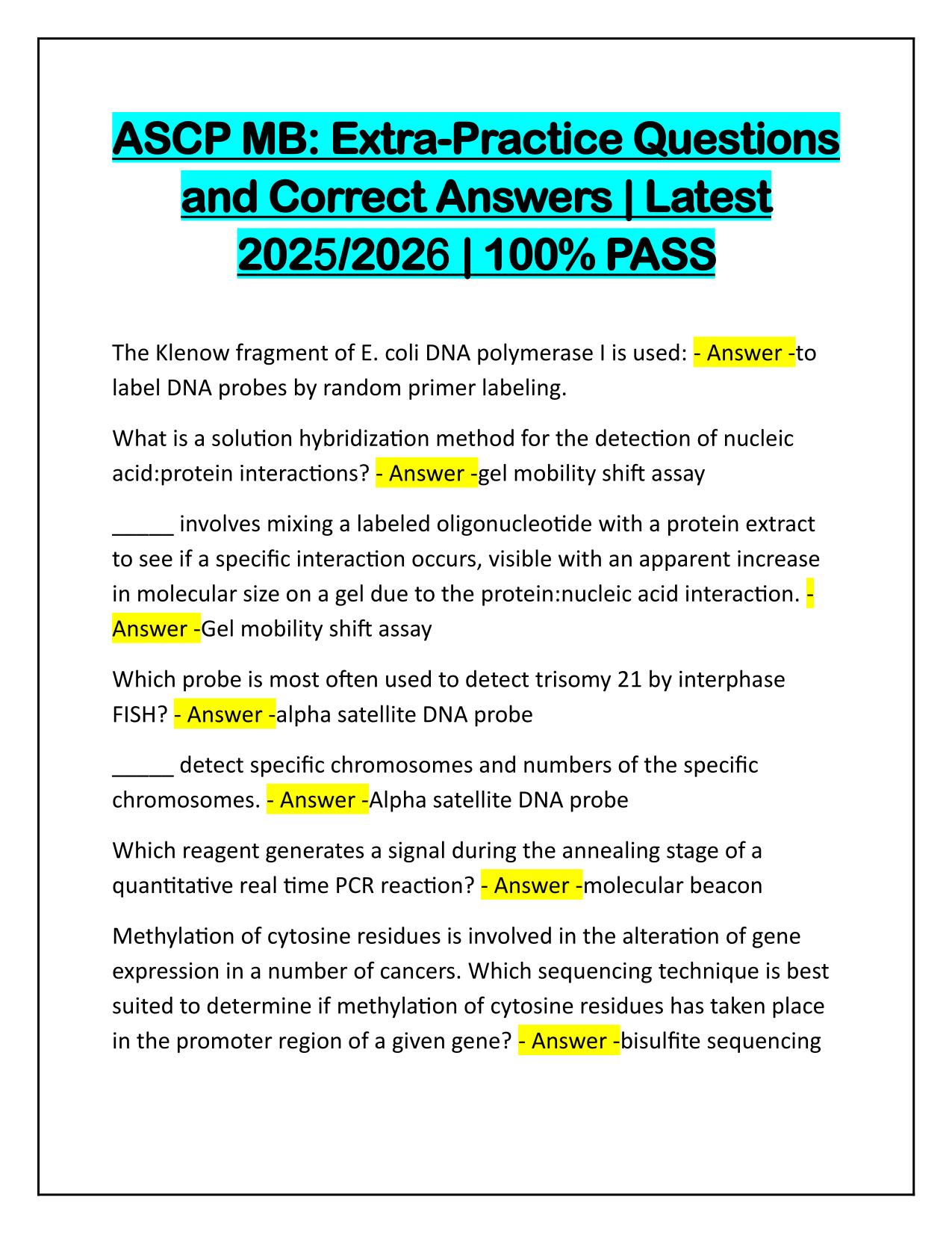 ASCP MB: Extra-Practice Questions and Correctly Answers Latest 100% PASS