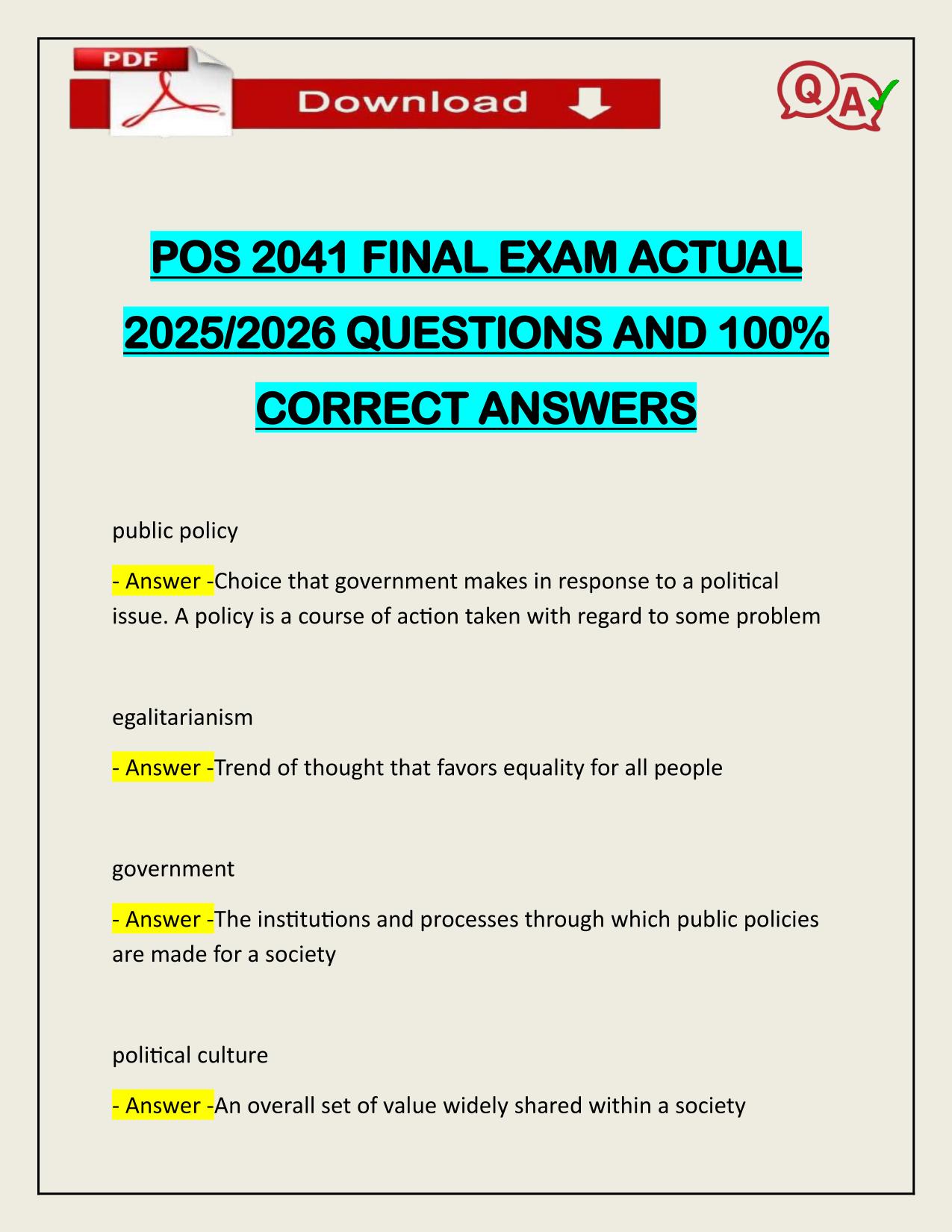 POS 2041 FINAL EXAM ACTUAL 2025/2026 CORRECTLY ANSWERED