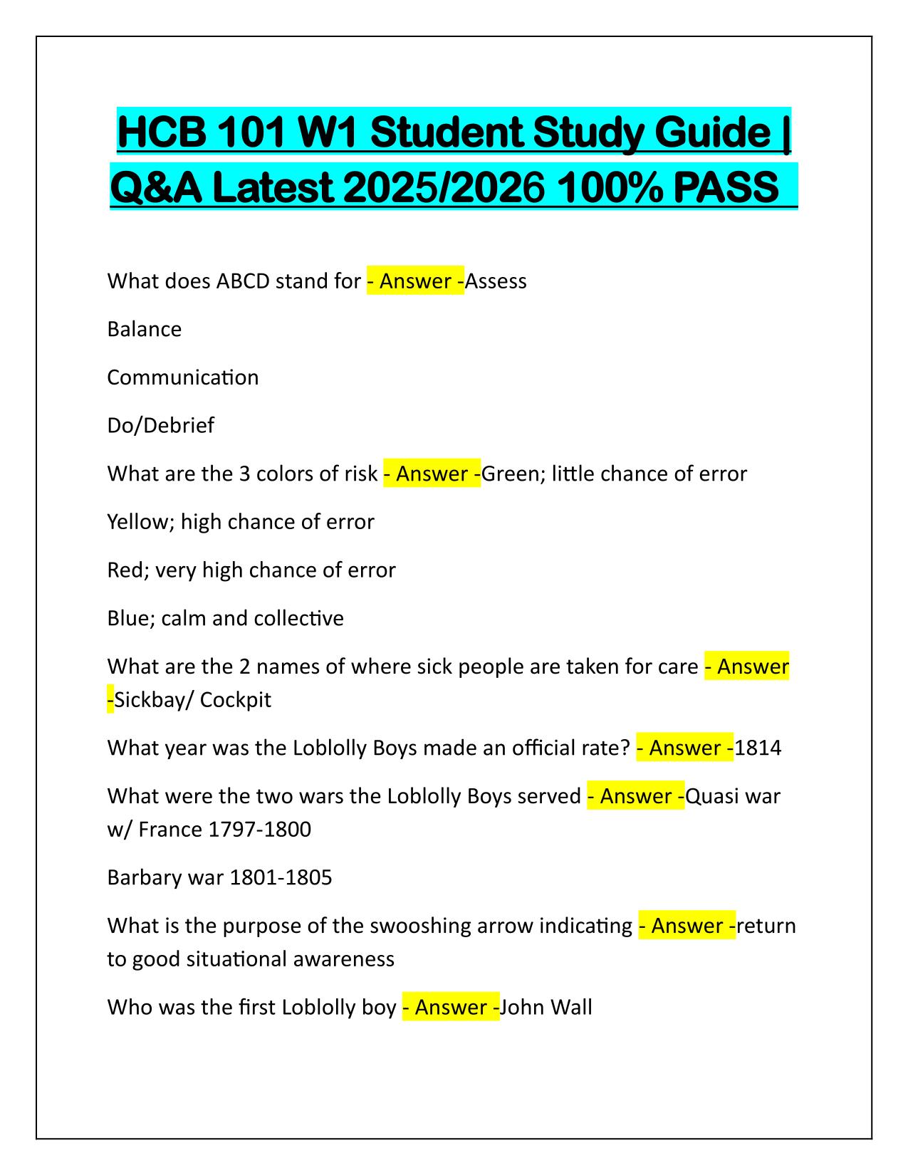 HCB 101 W1 Student Study Guide Q&A Latest Update 2025
