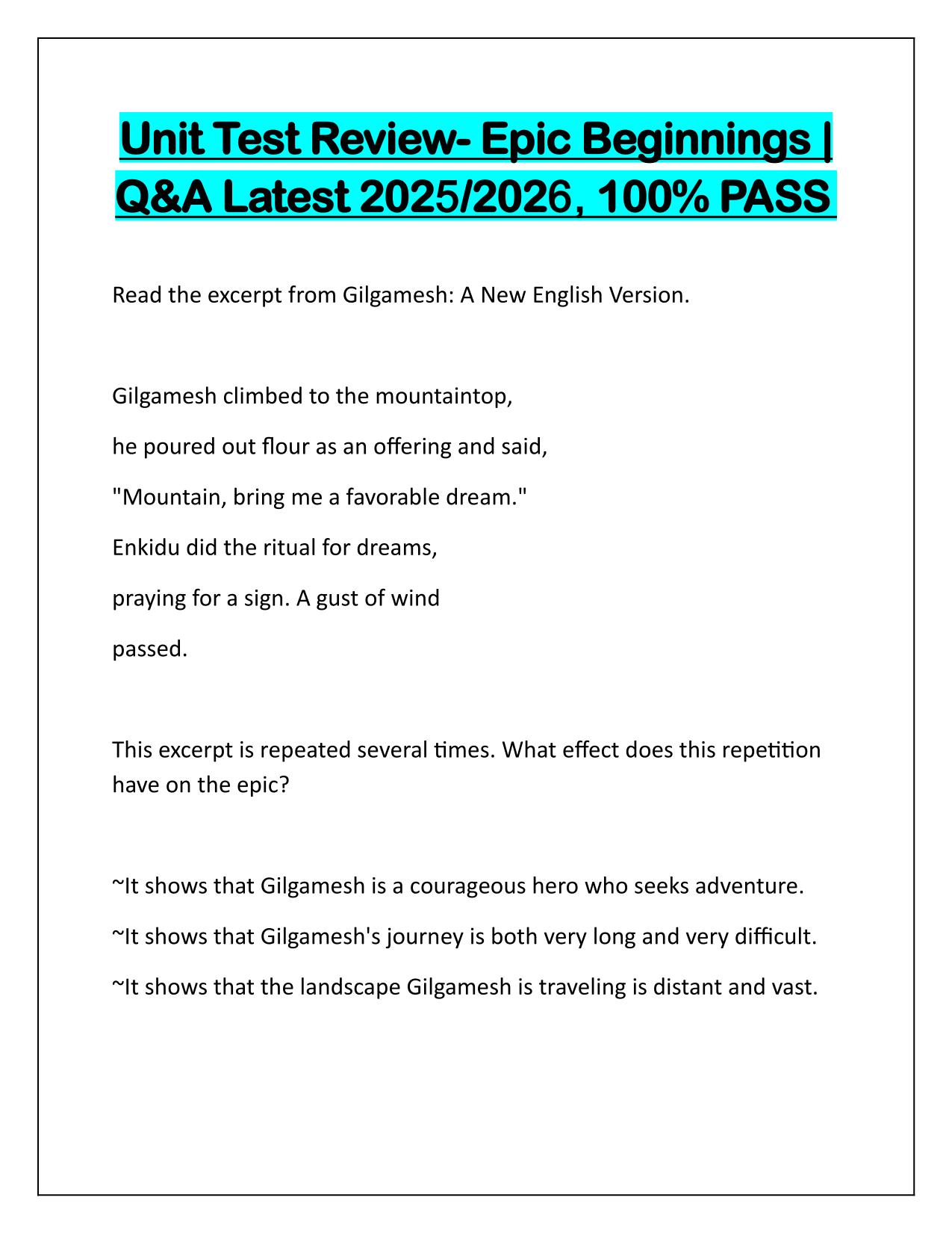 Unit Test Review Epic Beginnings Q&A Latest Update