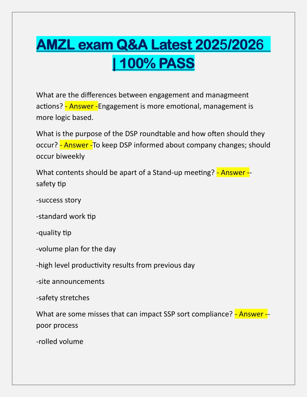 AMZL-Amazon Logistics exam Correctly Answered