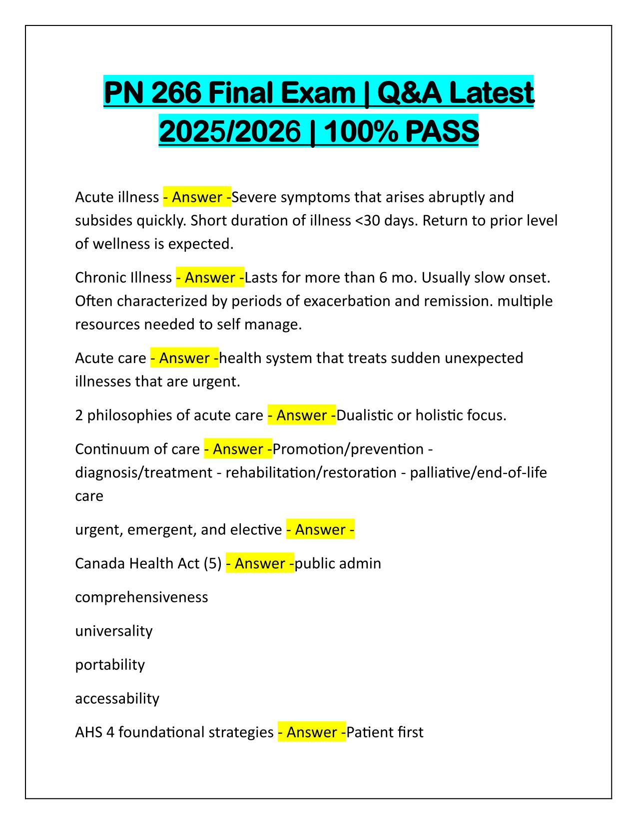 PN 266 Final Exam Q&A Latest Update