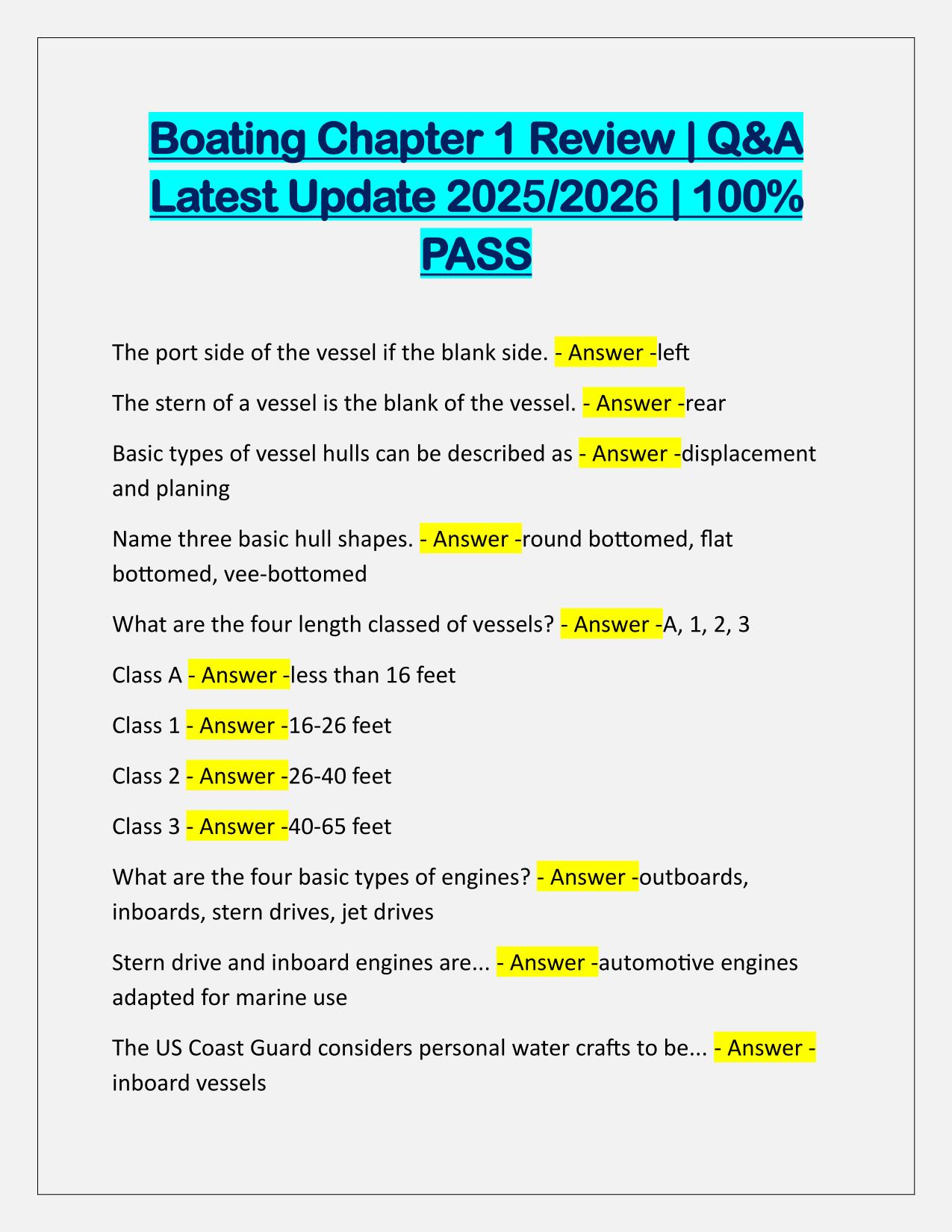 Bundle for Boating TESTS and EXAMS Q&A Latest Update