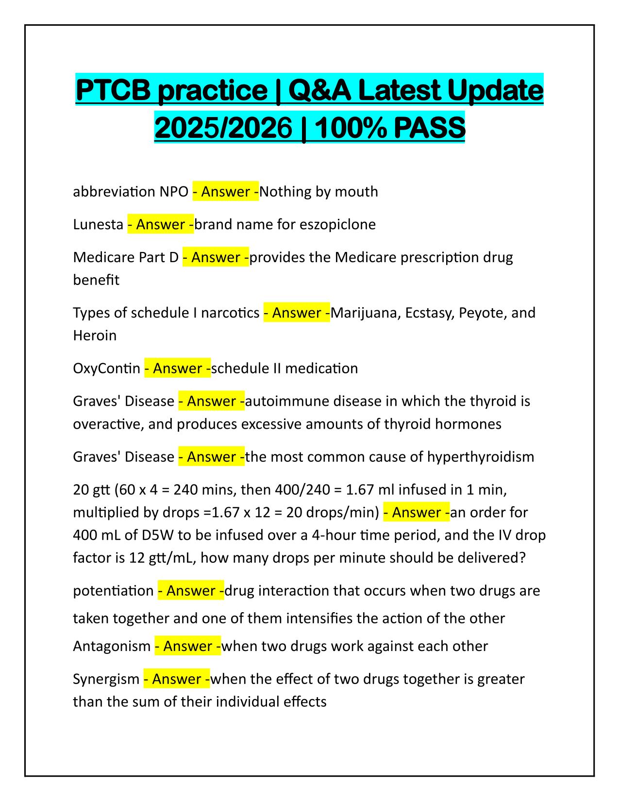 PTCB practice Q&A Latest Update 2025