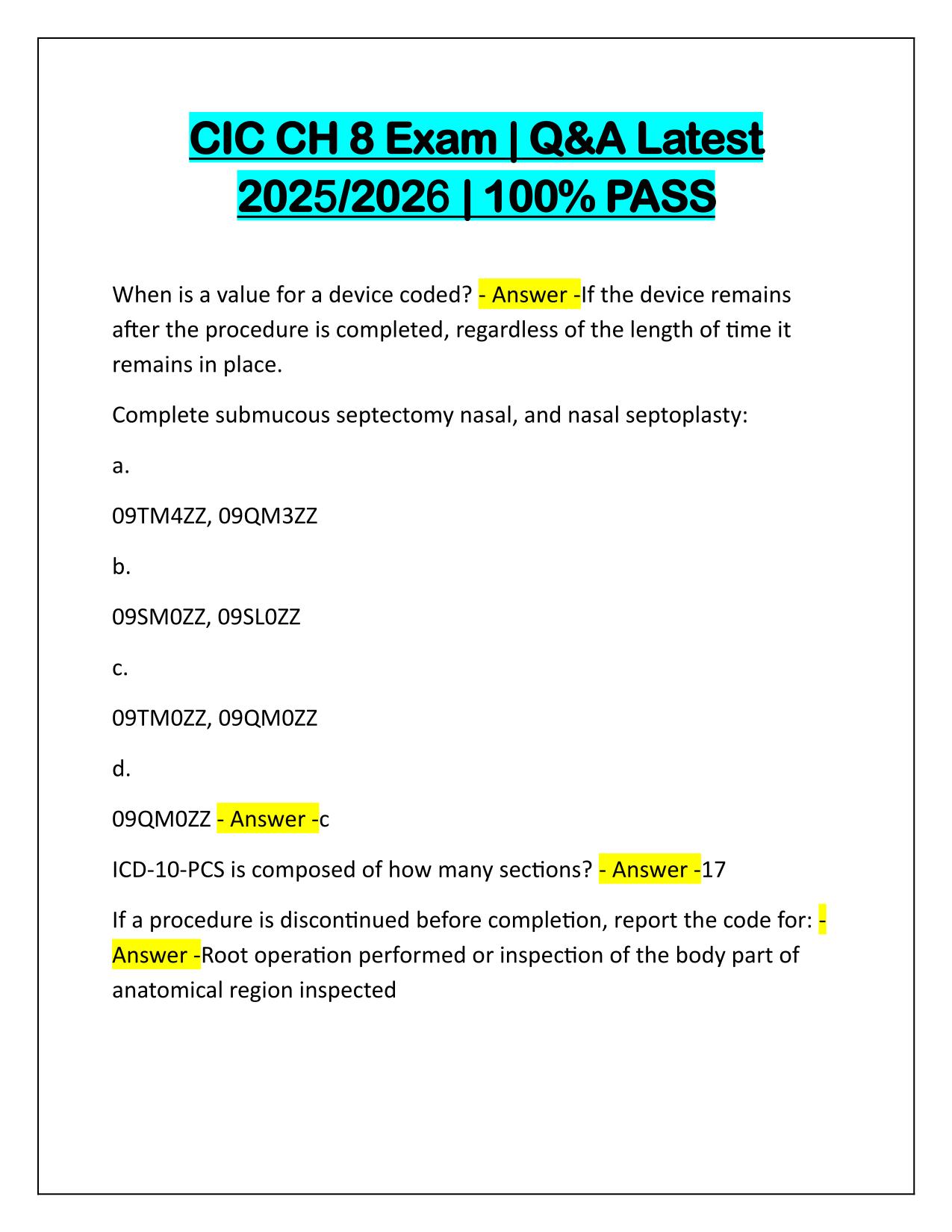 CIC CH 8 Exam Q&A Latest Update