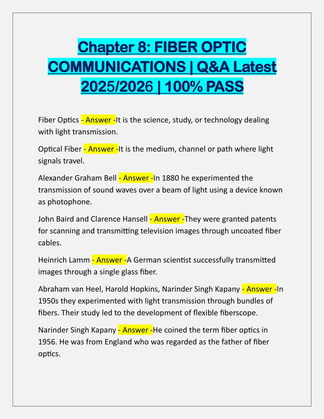 Chapter 8 FIBER OPTIC COMMUNICATIONS Q&A Latest Update