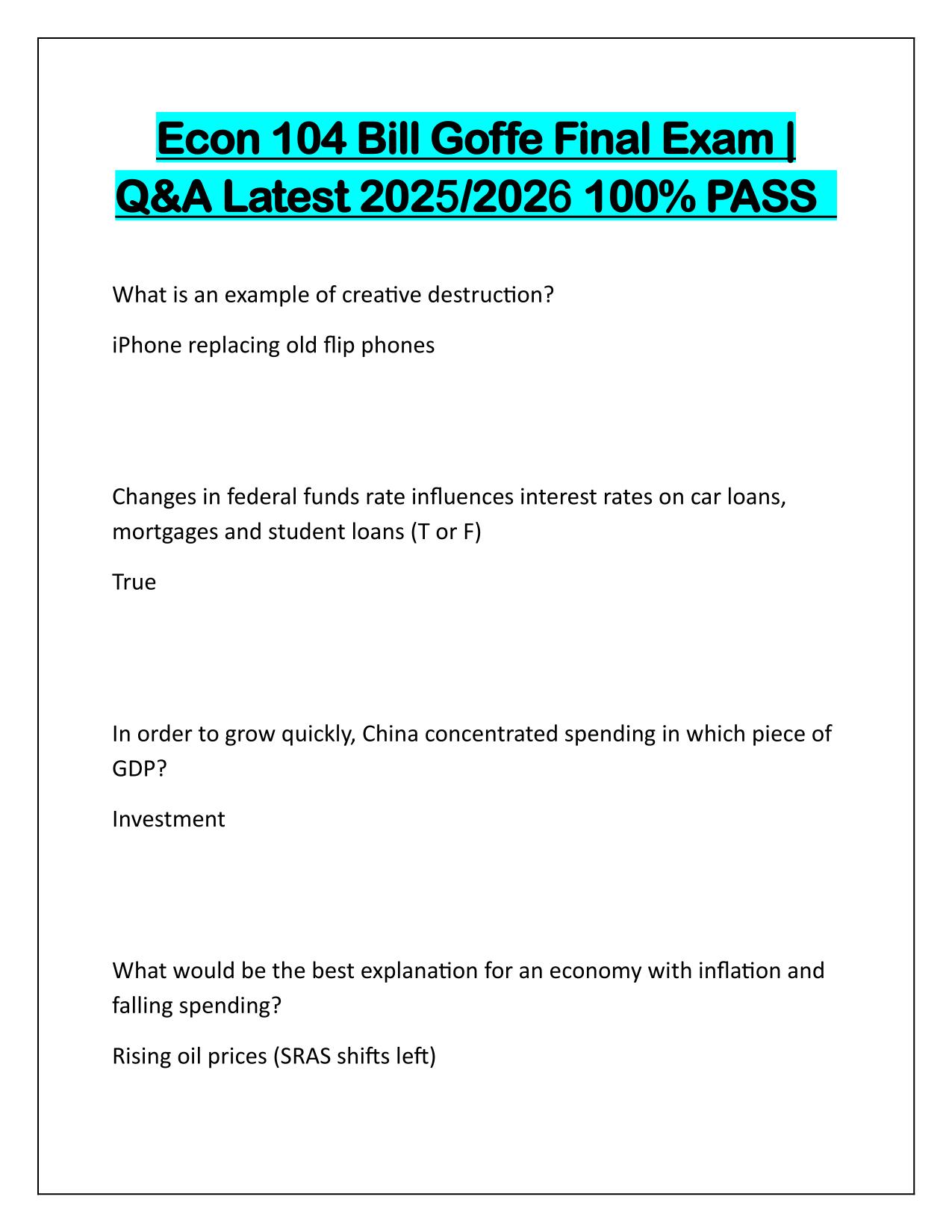 Econ 104 Bill Goffe Final Exam Q&A Latest Update 2025-2026 Update