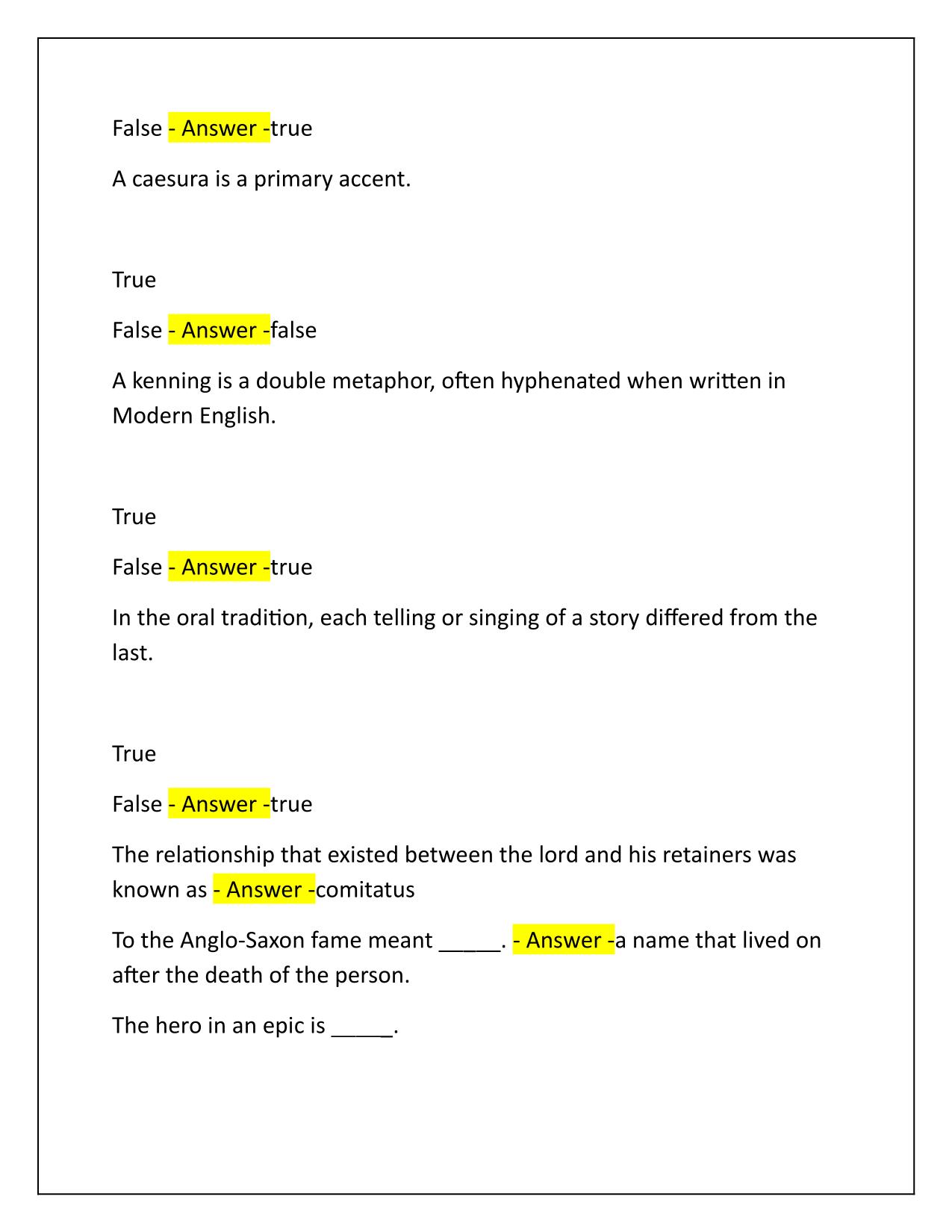 THE EPIC AND BEOWULF Correctly Answered Latest