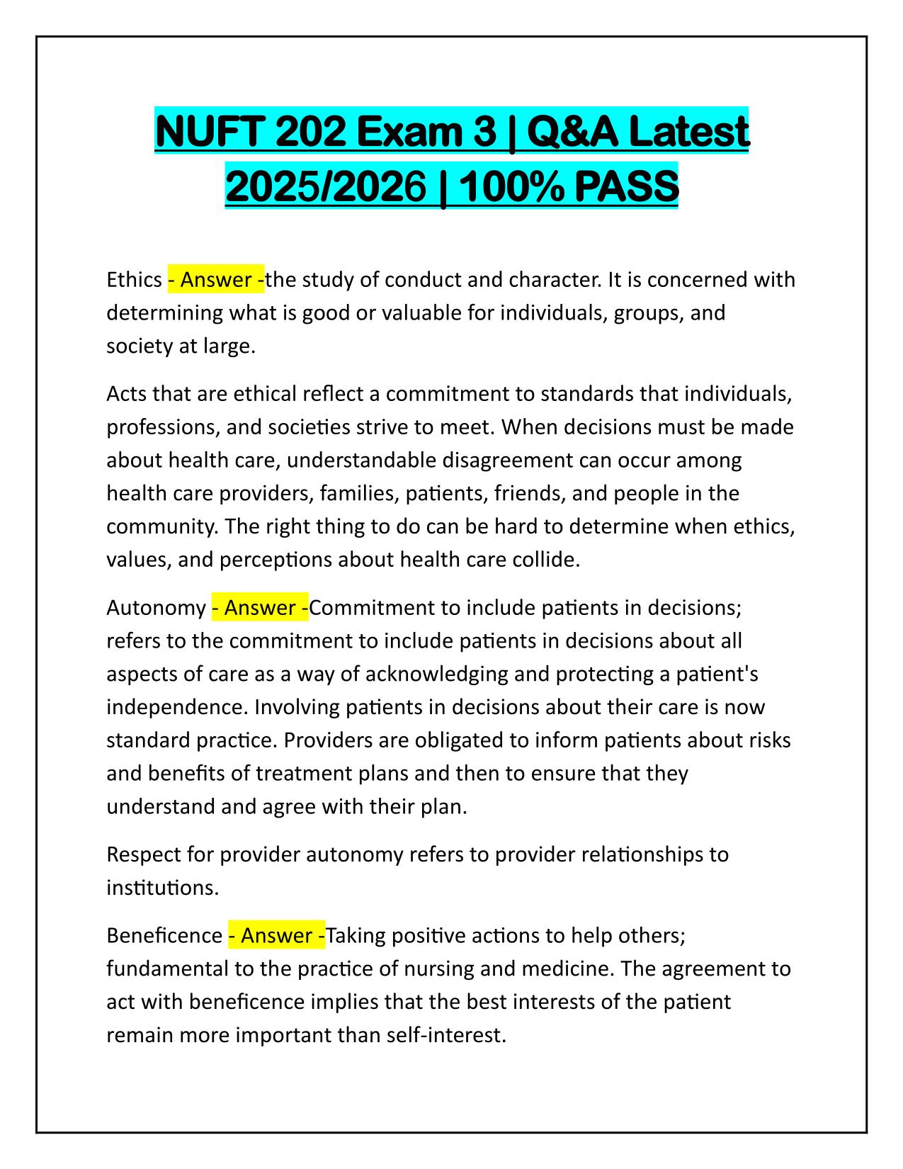 Bundle for NUFT 202 Questions and Correct Answers 2025-2026 Update