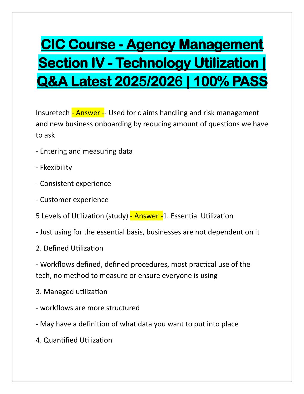 CIC Course-Agency Management Section IV-Technology Utilization Q&A Latest 2025 Update