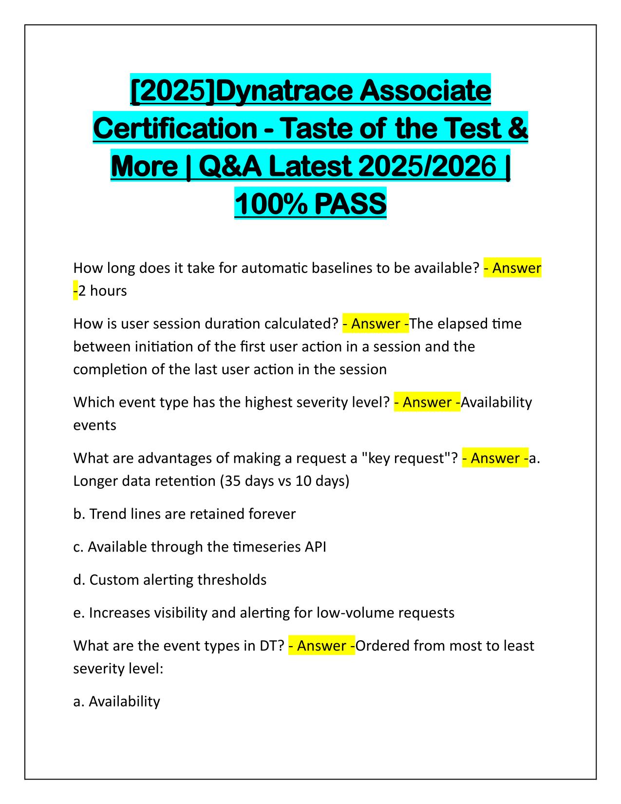 2025 Dynatrace Associate Certification-Taste of the Test and More Q&A Latest Update