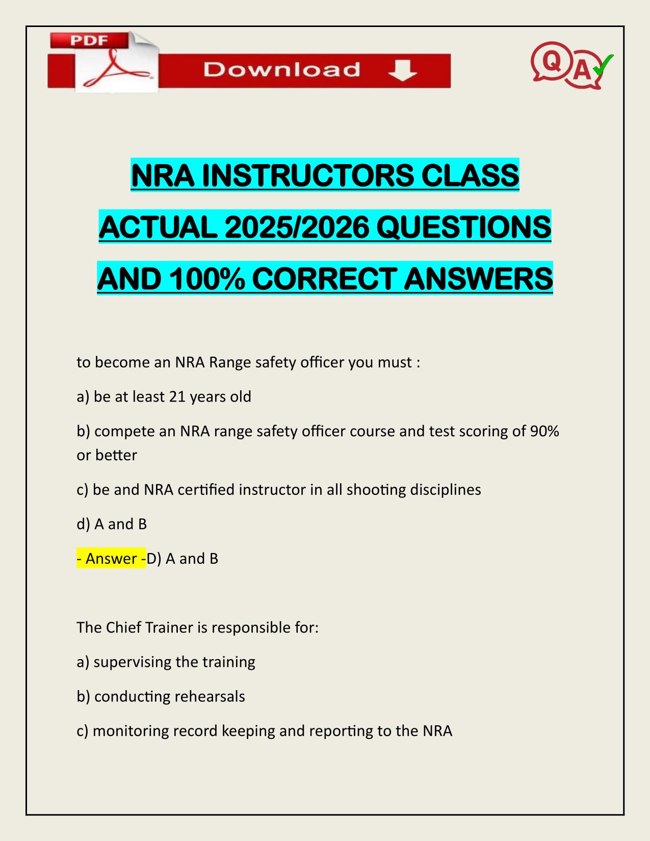 NRA INSTRUCTORS CLASS ACTUAL 2025/2026 CORRECTLY ANSWERED