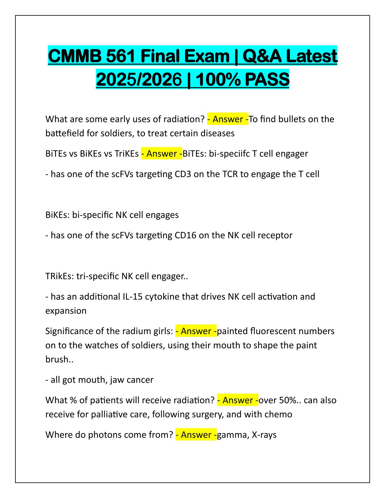 CMMB 561 Final Exam Q&A Latest Update
