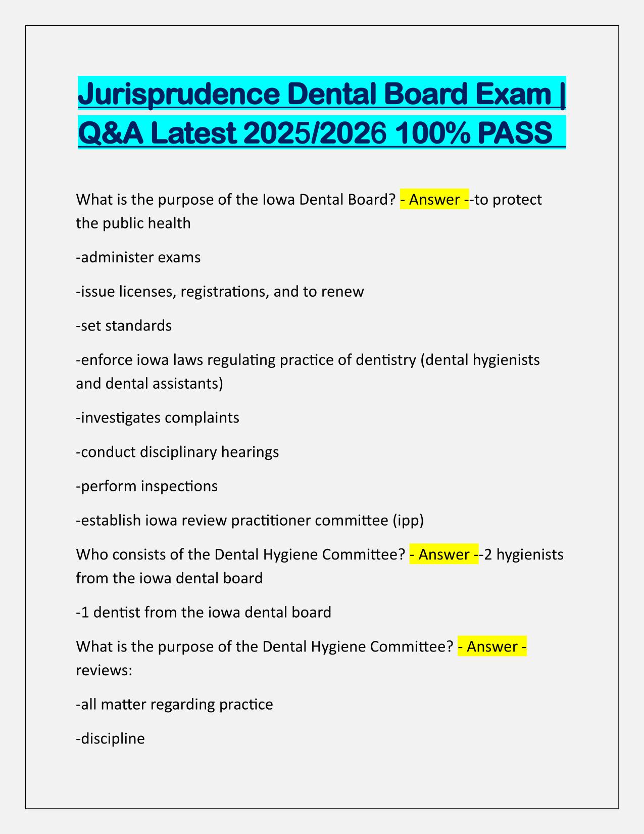 Jurisprudence Dental Board EXAM Correctly Answered Latest Update