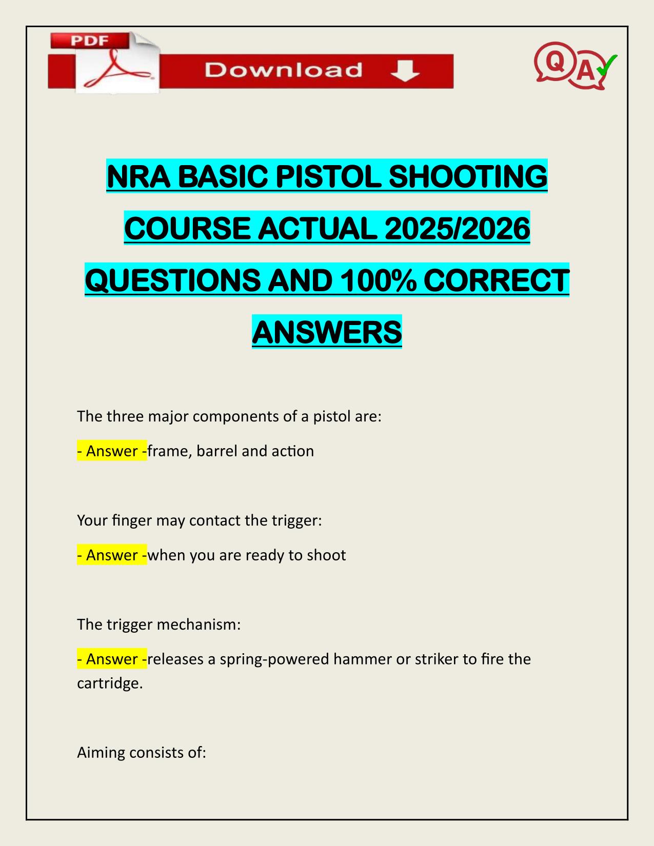 NRA BASIC PISTOL SHOOTING COURSE ACTUAL 2025/2026