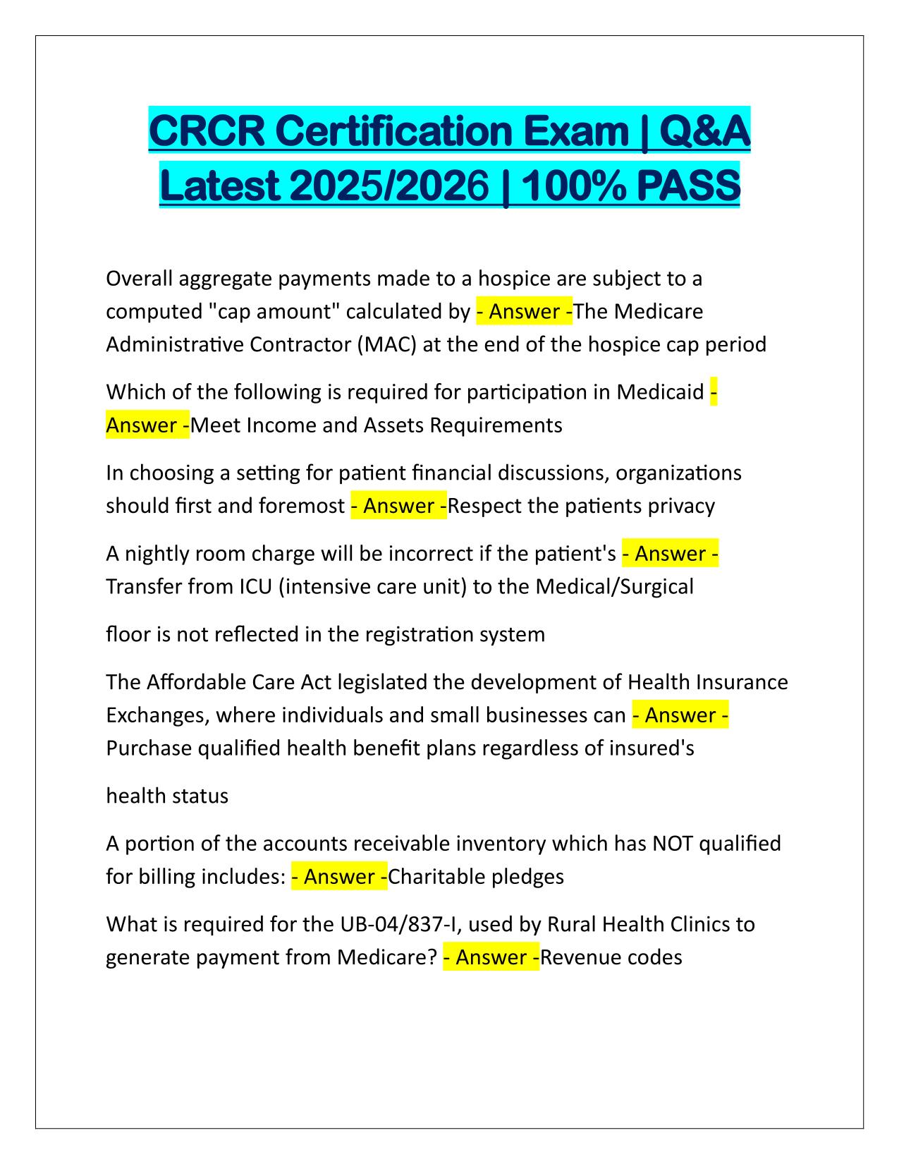 CRCR Certification Exam Q&A Latest Update